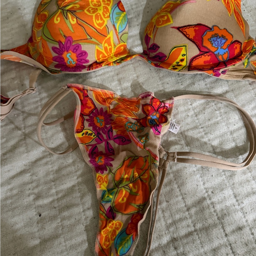 Victoria's Secret Floral Bikini Set - Orange and Pink